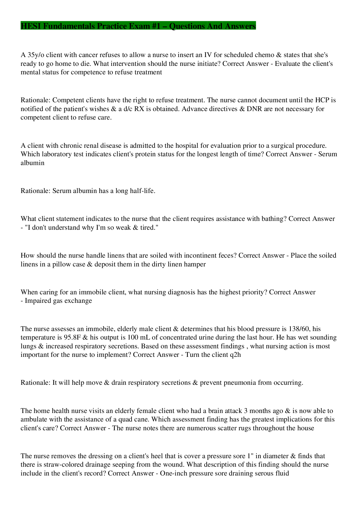 Preview image for HESI RN FUNDAMENTALS